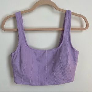 aerie Crinkle Longline Scoop Bikini Top, Purple - NWT